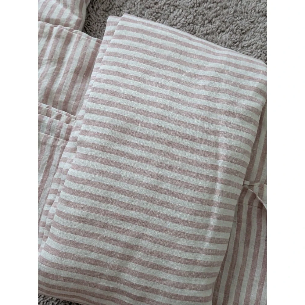Quince European Linen Stripe Sheet Set Dusty Mauve White Stripe Queen NWOT